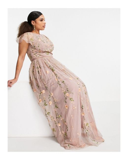 ASOS Asos Design Curve Pretty Embroidered Floral And Sequin Mesh Maxi Dress-multi  in Pink | Lyst UK