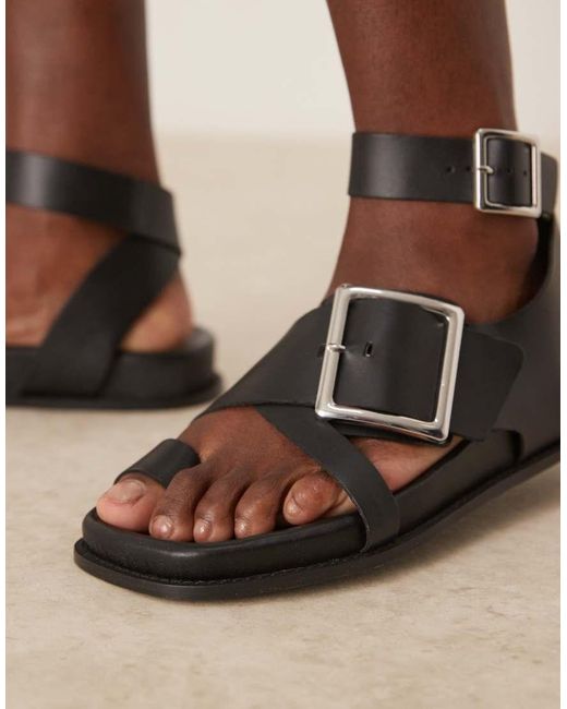 ASOS Natural Flawless Leather Toe Loop Footbed Sandal