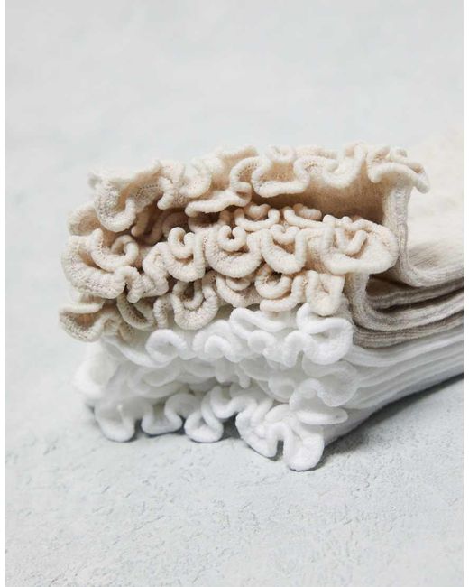 Lindex White 4 Pack Ribbed Ankle Socks With Frill Edge