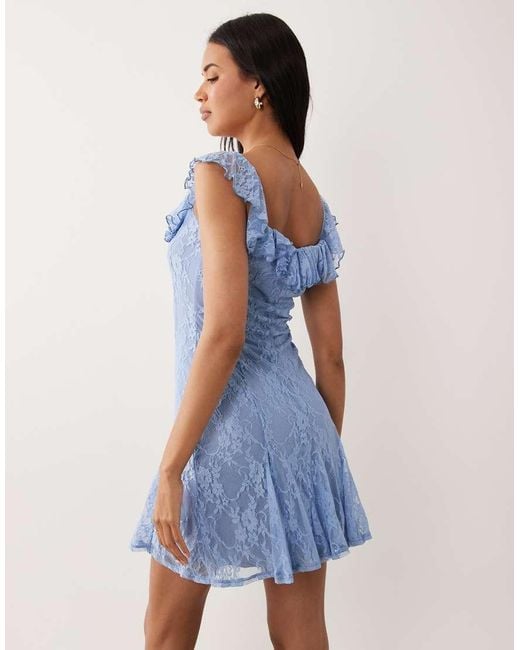 ASOS Blue Off Shoulder Mini Lace Dress With Godet Detail