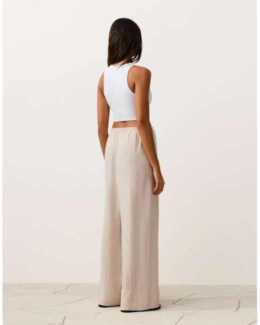 Oysho Natural 100% Linen Straight-Leg Trousers With Seam Detail