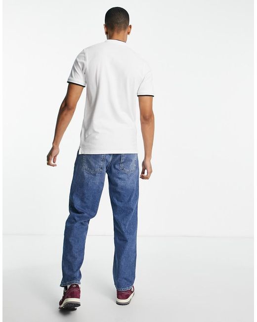 Jack & Jones White Essentials Grandad Polo With Tipping for men