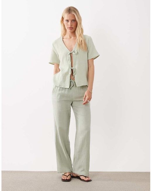 Jdy White Short Sleeve Tie Front Cheesecloth Shirt Co-ord