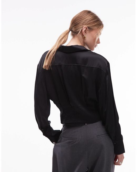 & Other Stories Blue Satin Blouse With Cinch Waist