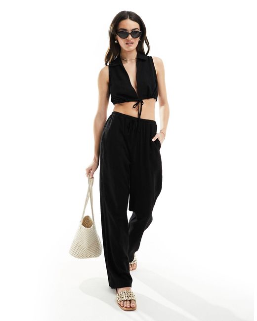 4th & Reckless Black Tie Front Beach Pants