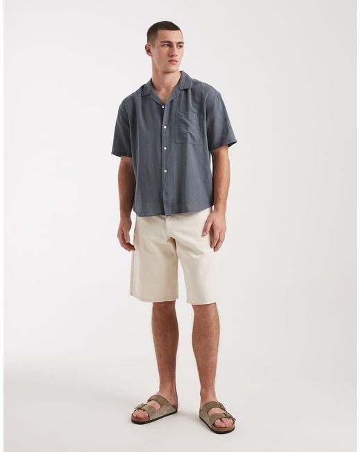 Only & Sons Gray Linen Mix Relaxed Resort Shirt for men