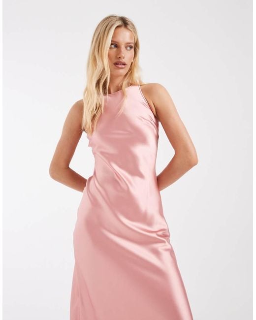 & Other Stories Pink Bias Cut Satin Midi Dress