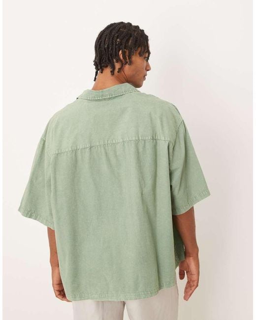 ASOS Oversized Recht Poplin Overhemd Met Reverskraag Zonder Sluiting in het Green voor heren