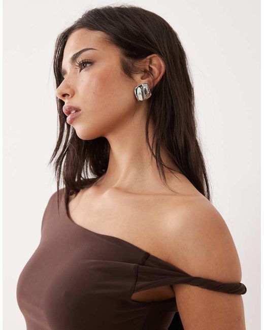 ASOS Brown Lace Up Back Twist Shoulder Top