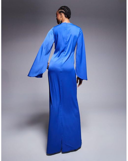 Vestido Largo De Corte Al Bies Con Mangas Desmesuradas Y Cintura Fruncida De Asos Design Tall ASOS de color Blue