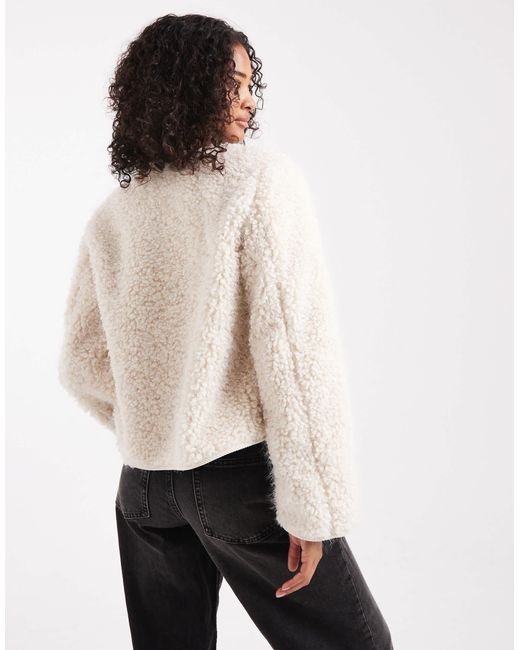 Object White Premium Fluffy Borg Duffle Style Cropped Jacket