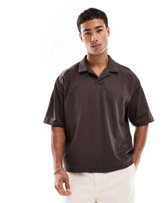 ASOS Rechte Oversized Polo Van Zware Stof Met Reverskraag in het Brown voor heren