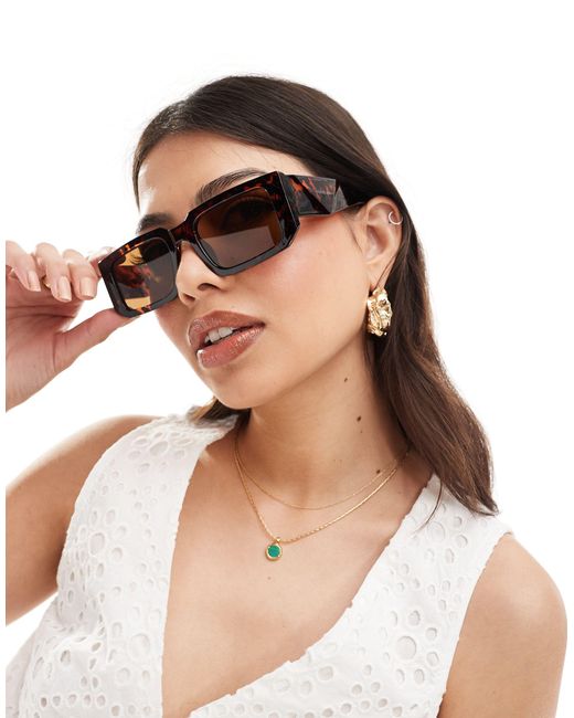 Vero Moda Brown Chunky Rectangle Sunglasses