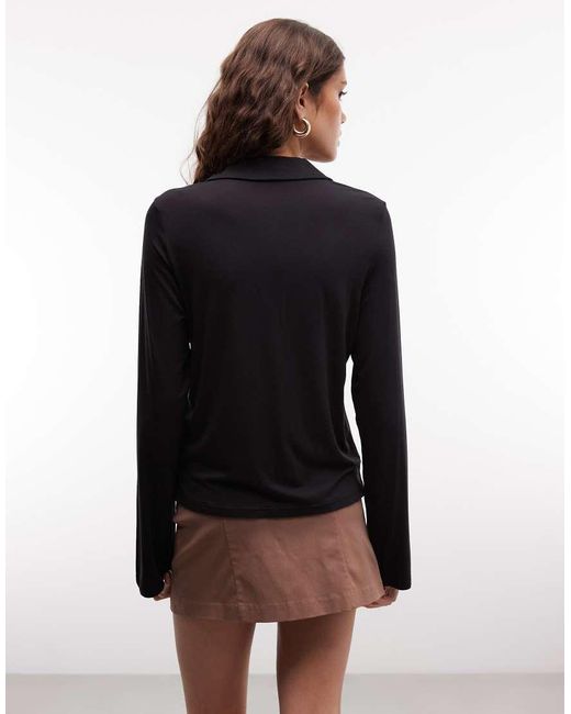 Monki Black Long Sleeve Polo Top