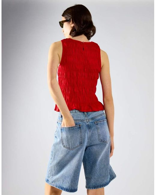 Glamorous Red Shirring Vest Top