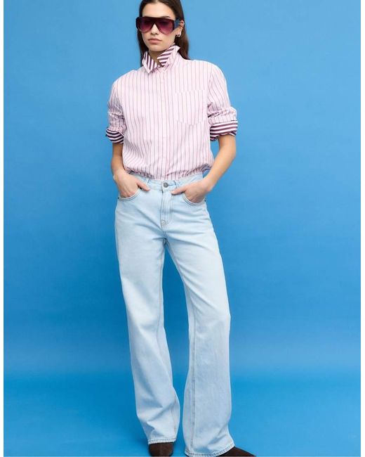 Stradivarius Blue D92 Petite Straight Wide-leg Jeans