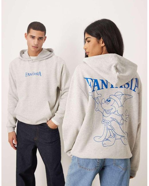 ASOS Gray Disney Fantasia Unisex Relaxed Hoodie With Mickey Mouse Prints