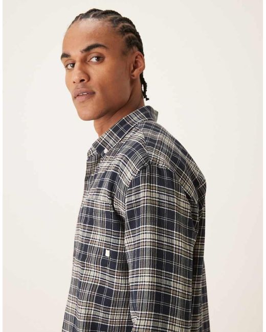 Farah Gray Sands Long Sleeve Flannel Logo Shirt for men