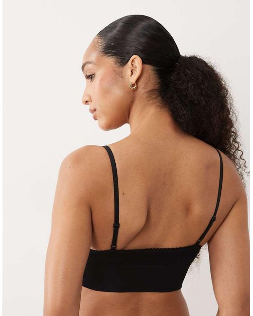 Cotton On Black Seamless Longline Lace Trim Bralette