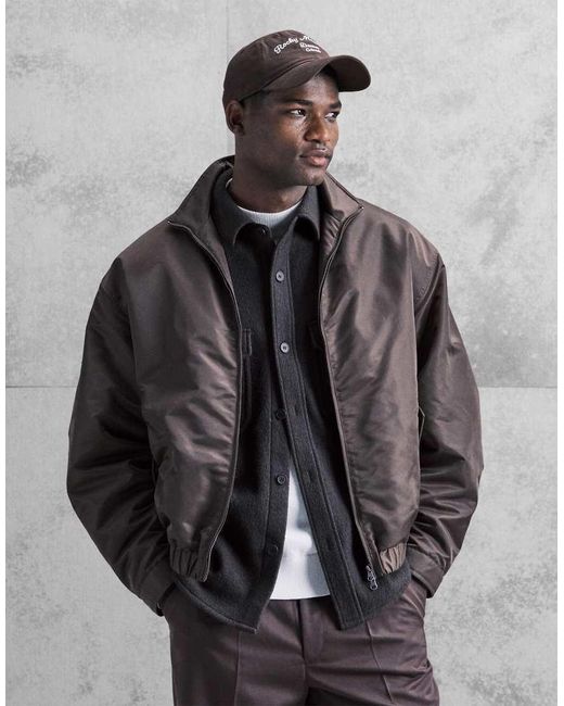 ASOS Brown Oversized Bomber Jacket With Funnel Neck for men