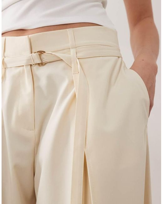 ASOS Natural Self Belt High Waisted Barrel Trouser In
