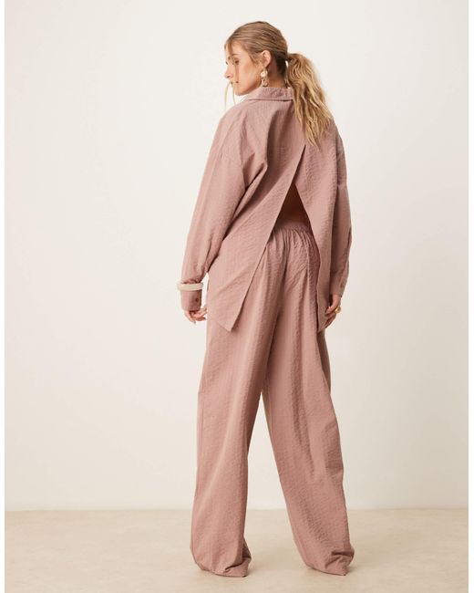 ASOS Pink Seersucker Relaxed Pull On Trousers Co-ord