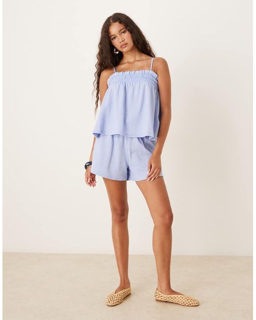 Gina Tricot Blue Co-ord Textured Smock Singlet Top