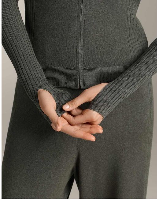 Oysho Gray Slim Fit Knit Jacket With Hood