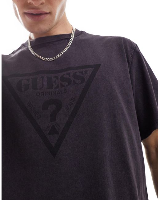 T-shirt unisexe avec imprimé logo triangle vintage - délavé Guess en coloris Blue