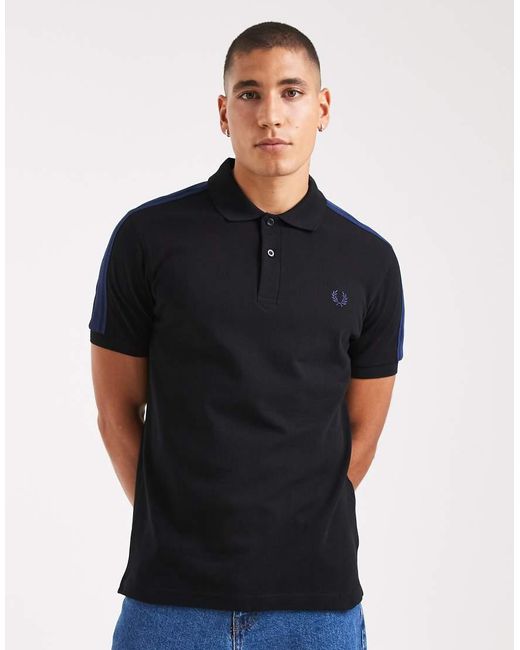 Fred Perry Black Mesh Taped Polo Shirt for men
