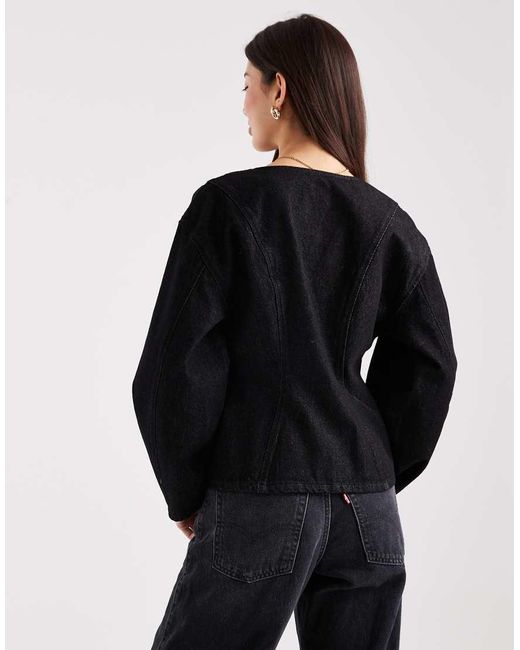 ASOS Black Sculpted Denim Top With Cocoon Sleeves