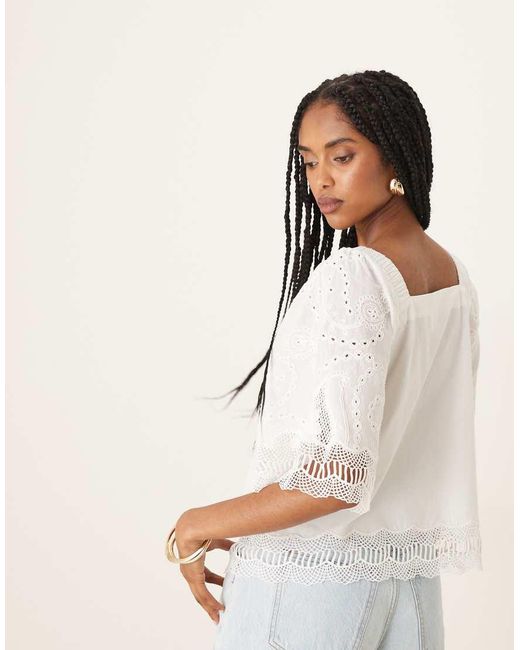 Y.A.S White Crochet Trim Tie Front Square Neck Blouse