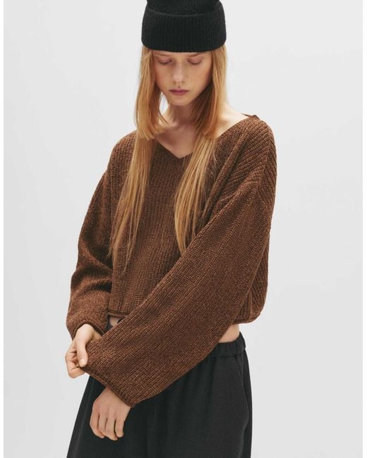 Pull&Bear Brown – pullover aus chenille