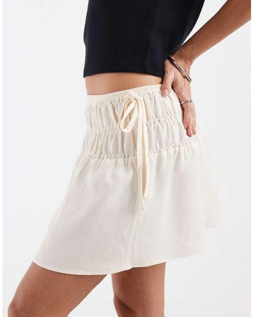 ASOS White Linen Blend Shirred Waist Mini-midi Skirt
