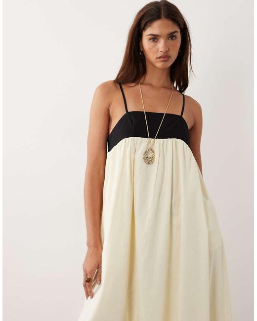 BRONZE SNAKE Natural Marianne Contrast Smock Strap Maxi Dress