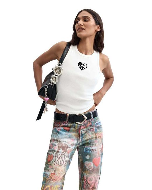 Desigual White Printed Flare Jeans