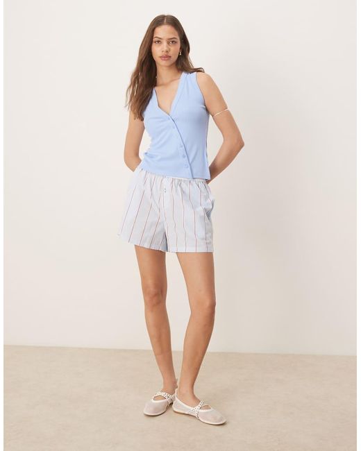 Top Largo Sin Mangas Con Cierre Asimétrico De Botones De Canalé De Abercrombie & Fitch de color Blue
