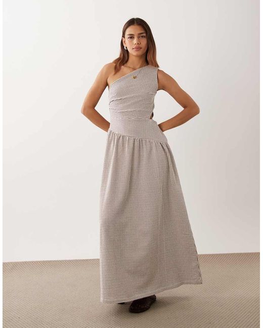 ASOS Natural One Shoulder With Cinched Dropped Hem Midi Dress