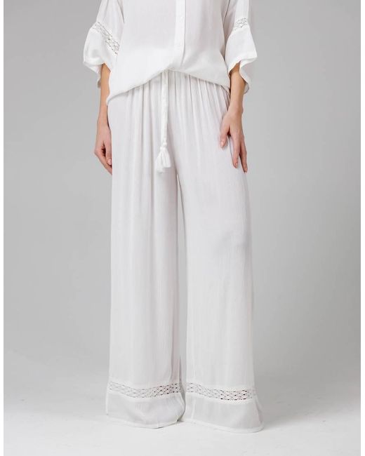 French Connection White Crinkle Trim Elasticated Drawstring Waist Wide Leg Trousers