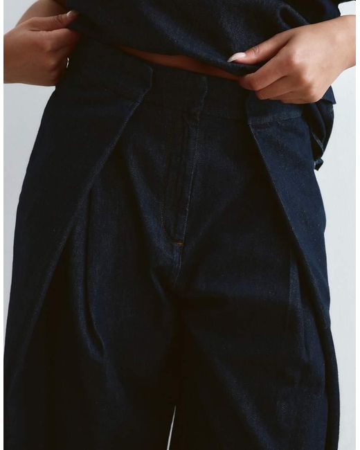 ARRANGE Black Curve Denim Pleat Detail Trousers Co-ord