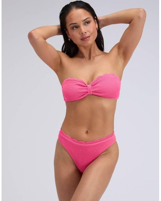 Boux Avenue Pink Kiri Scalloped Brief Bikini Bottoms Summer Ribbed Swimwear