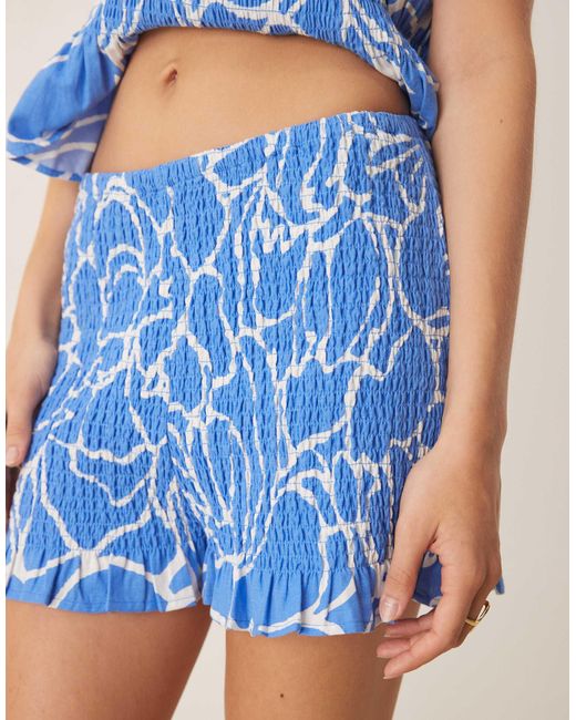 ASOS Blue Linen Blend Shirred Knicker Shorts Co-ord