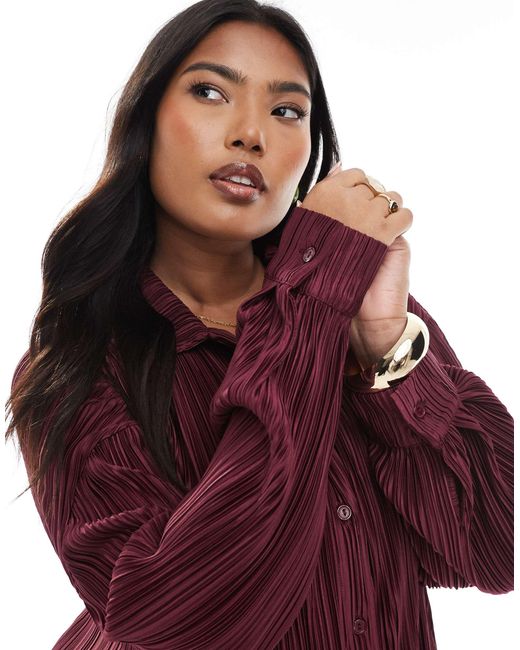 4th & Reckless Red Plisse Colla Button Front Shirt Co-ord