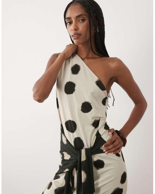 ASOS White One Shoulder Polka Dot Maxi Dress