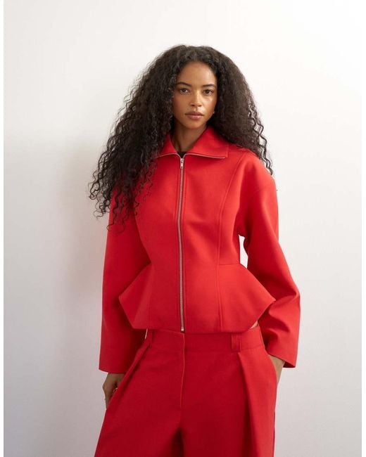 TOPSHOP Tailored Zip Through Peplum Top