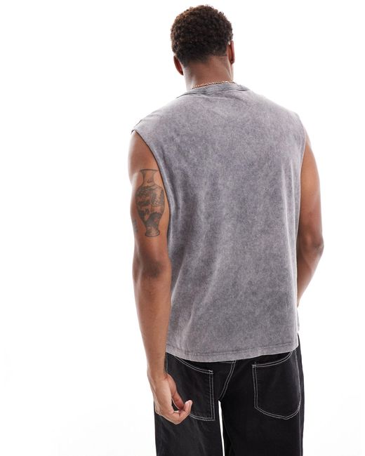 Pull&Bear Gray Embroidered Washed Vest for men