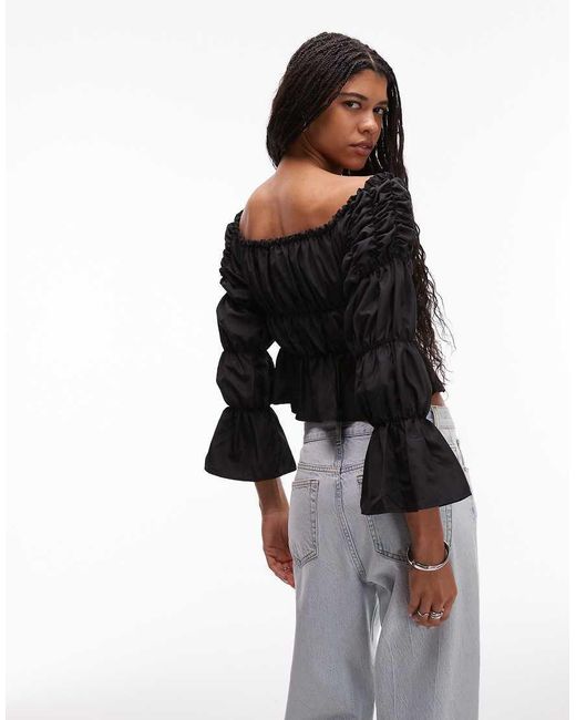 laagam Black Sadie Linen Ruched Blouse