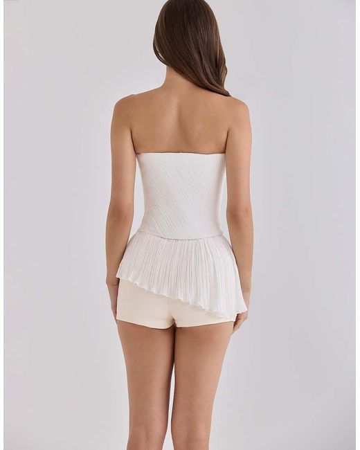 House Of Cb White Renata Chiffon Micro Pleat Strapless Corset Top