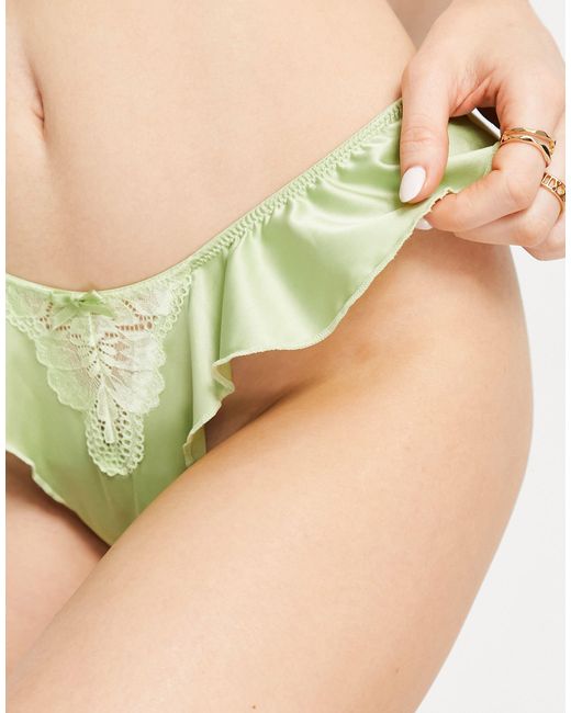 ASOS Jemma Lace And Satin Frill Thong in Green
