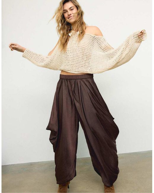 Stradivarius Natural Super Volume Sarouel Trousers
